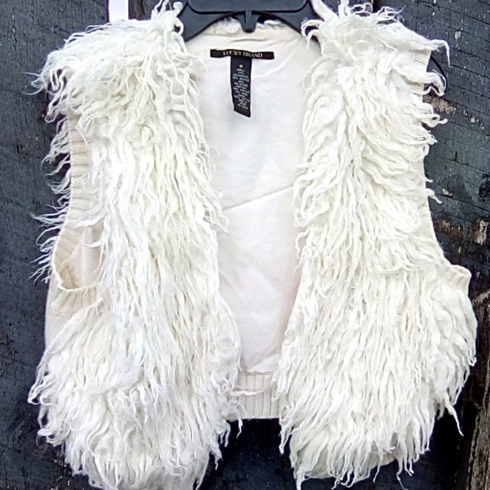 Lucky Brand Faux fur Boho vest White size Medium